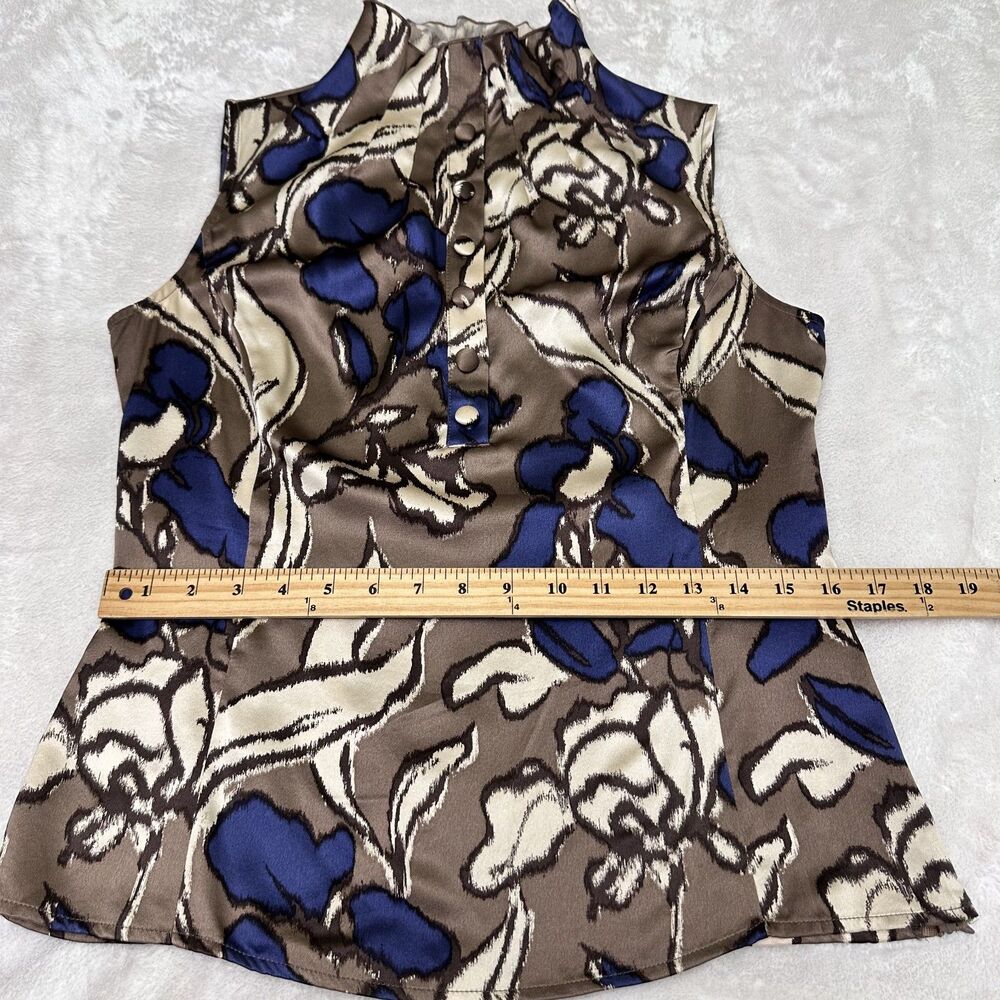 ETCETERA Women's Taupe/Blue Floral Silk Mock Neck Sleeveless Top Blouse Sz 6 - Picture 12 of 14